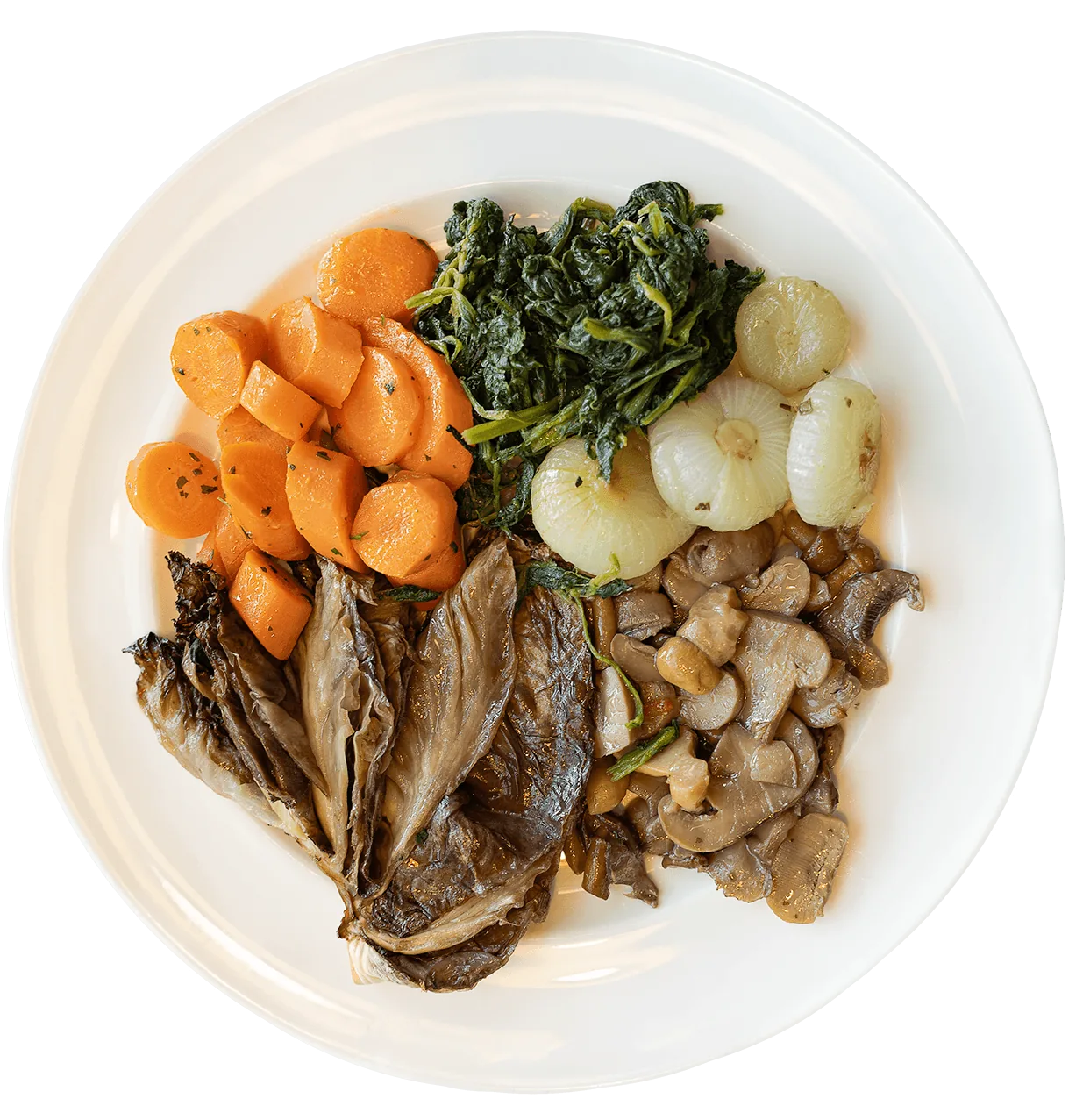 Piatto di contorni con verdure, funghi e carote